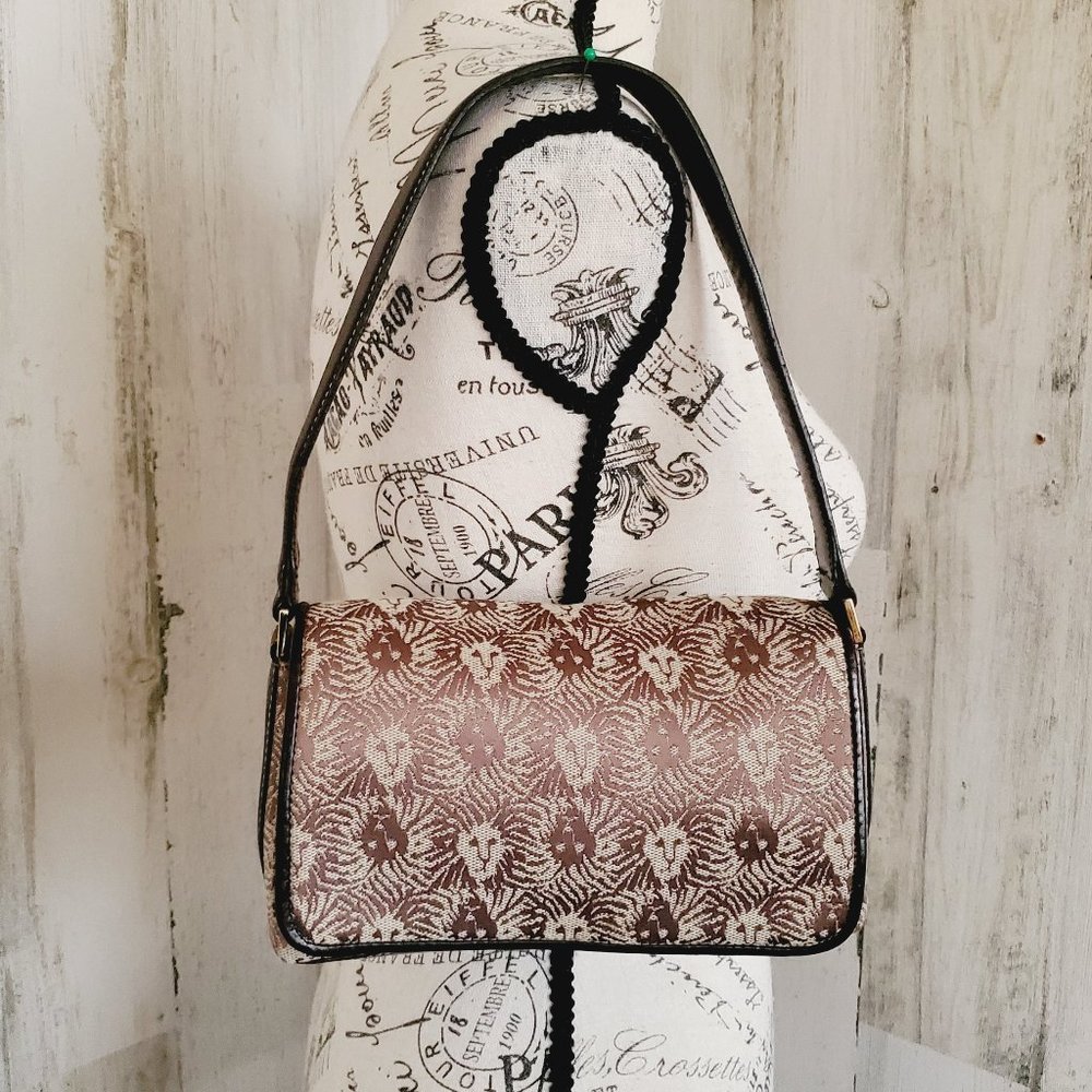 ANNE KLEIN NEW YORK LEATHER TRIMMED SHOULDER MINI BAG